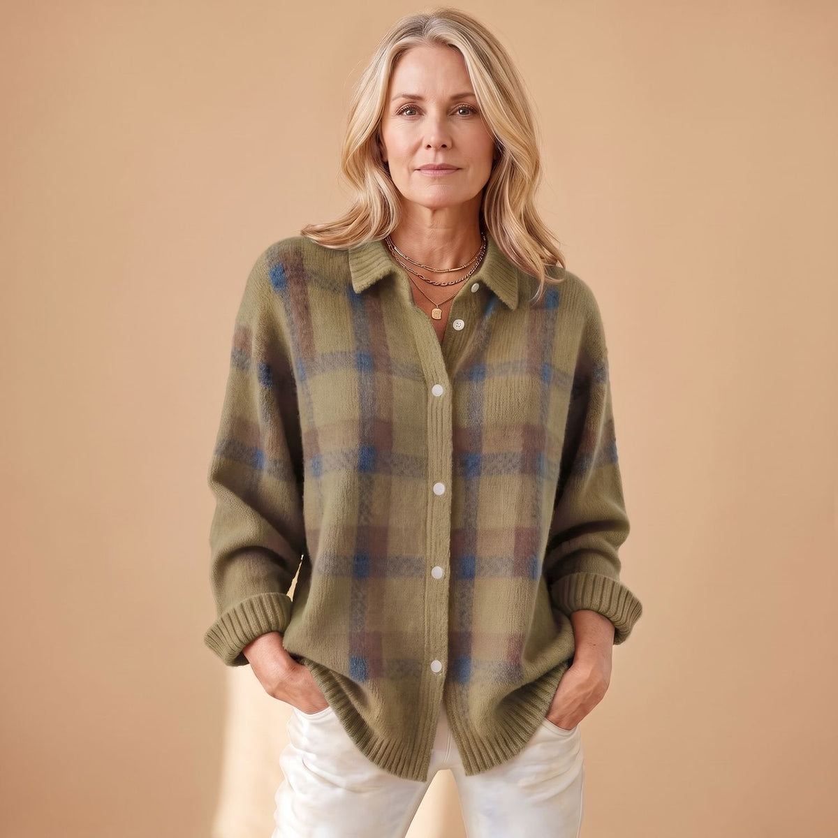Women's Vintage Check Snap-Front Shirt Cardigan - Brown