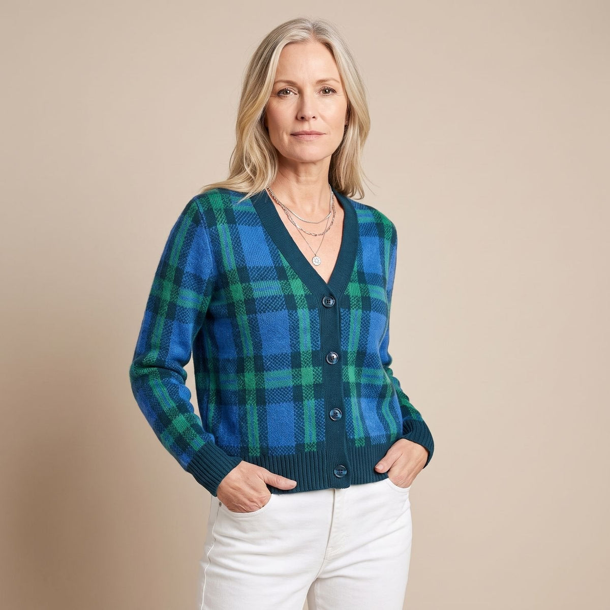 Women's Vintage Check Snap-Front Shirt Cardigan - Blue
