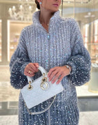 Women's Shimmer Rib-Knit Zip-Collar Cardigan with Sequins