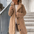 Women's Oversized Below-the-Knee Teddy Fleece Coat - Beige