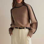 Women's Stripe-Edged Ribbed High Neck Jumper in an Oversized Fit