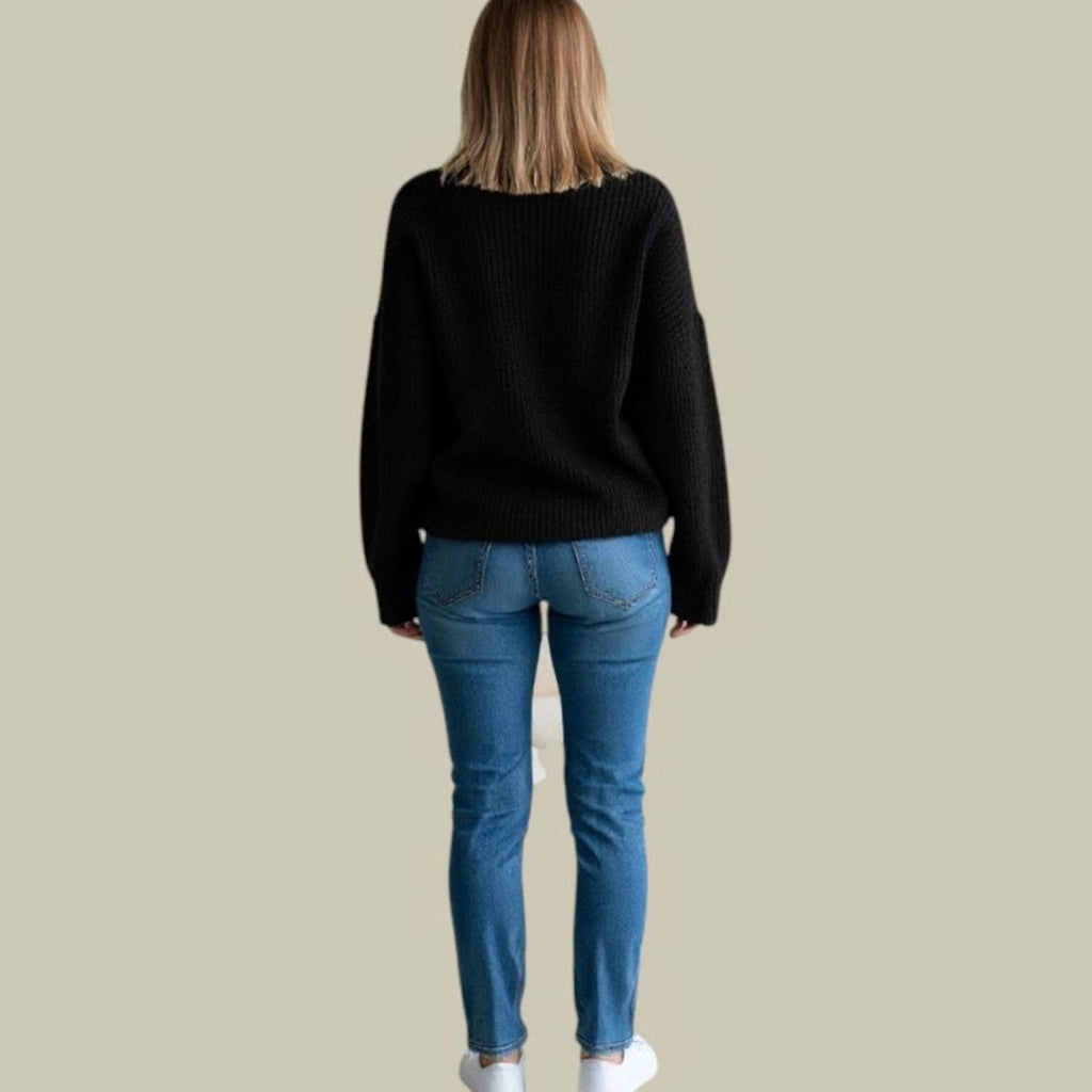 Women's Oversized Split-Side Tunic Jumper with Ribbed Polo Neck