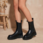 Women's Faux Leather Lug-Sole Chelsea Boots with Pull-On Fit