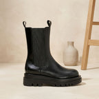 Women's Faux Leather Lug-Sole Chelsea Boots with Pull-On Fit