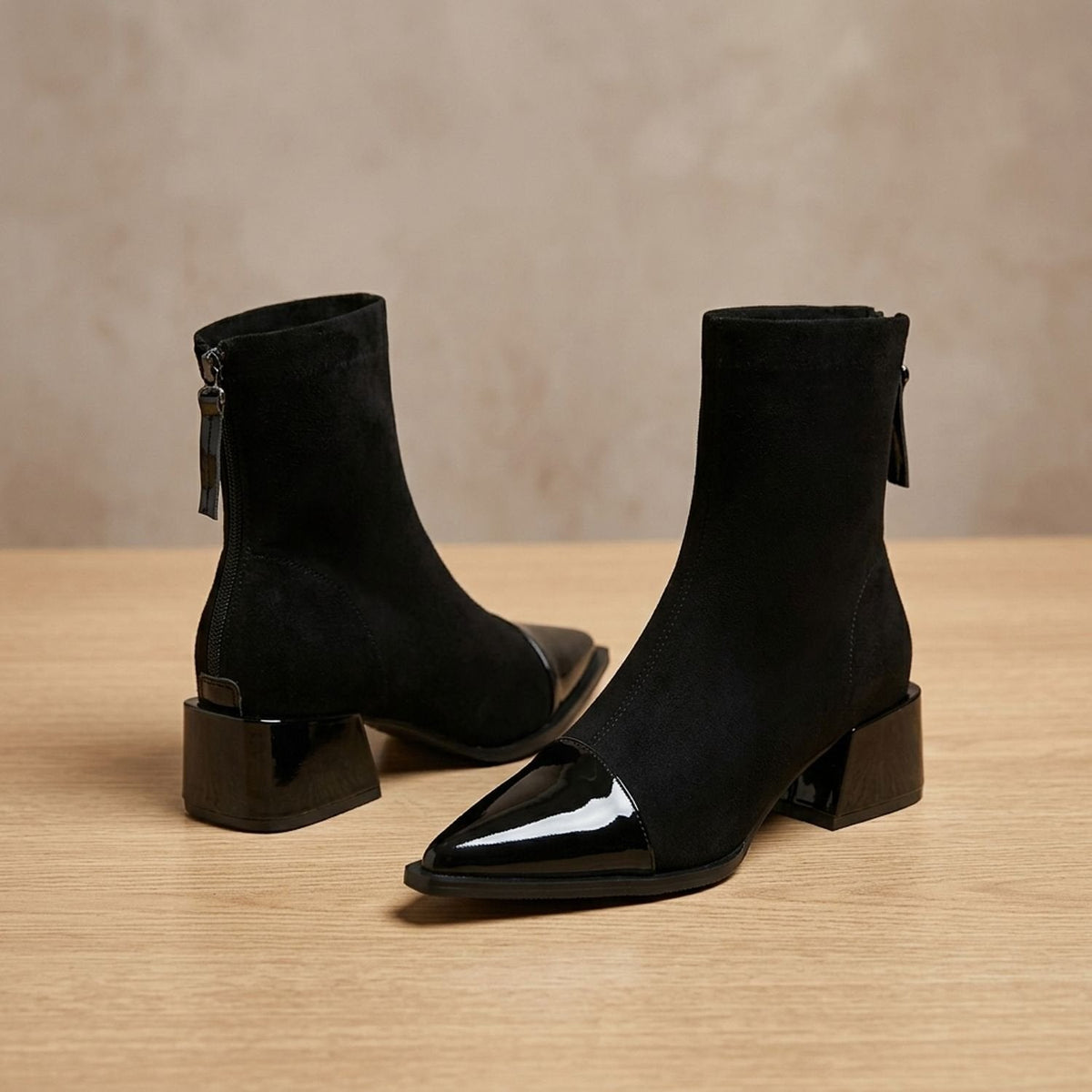 Women's Office-to-Evening Block-Heel Boots with Shiny Pointed Toe
