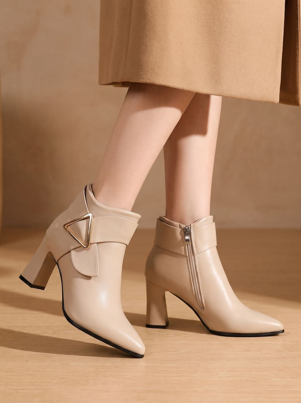 Women's Tapered-Toe Office Ankle Boots with Triangle Buckle