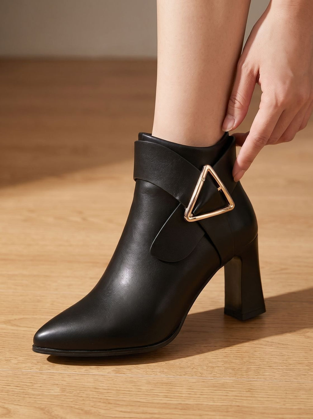 Women's Tapered-Toe Office Ankle Boots with Triangle Buckle