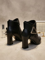 Women's Tapered-Toe Office Ankle Boots with Triangle Buckle