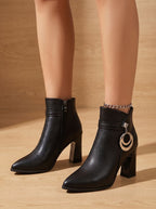 Women's Tapered-Toe Office Ankle Boots with Triangle Buckle