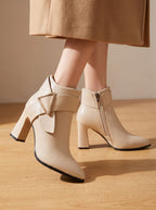 Women's Tapered-Toe Office Ankle Boots with Triangle Buckle