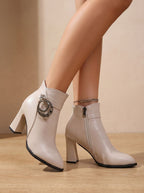 Women's Tapered-Toe Office Ankle Boots with Triangle Buckle