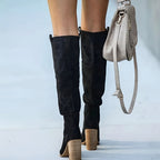 Women's Tall Pointed Suede-Look Boots with Structured Block Heel