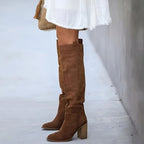 Women's Tall Pointed Suede-Look Boots with Structured Block Heel