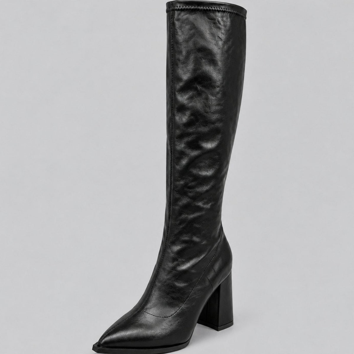 Women's Close-Fitting Faux Leather Tall Boots with Block Heel