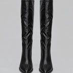 Women's Close-Fitting Faux Leather Tall Boots with Block Heel