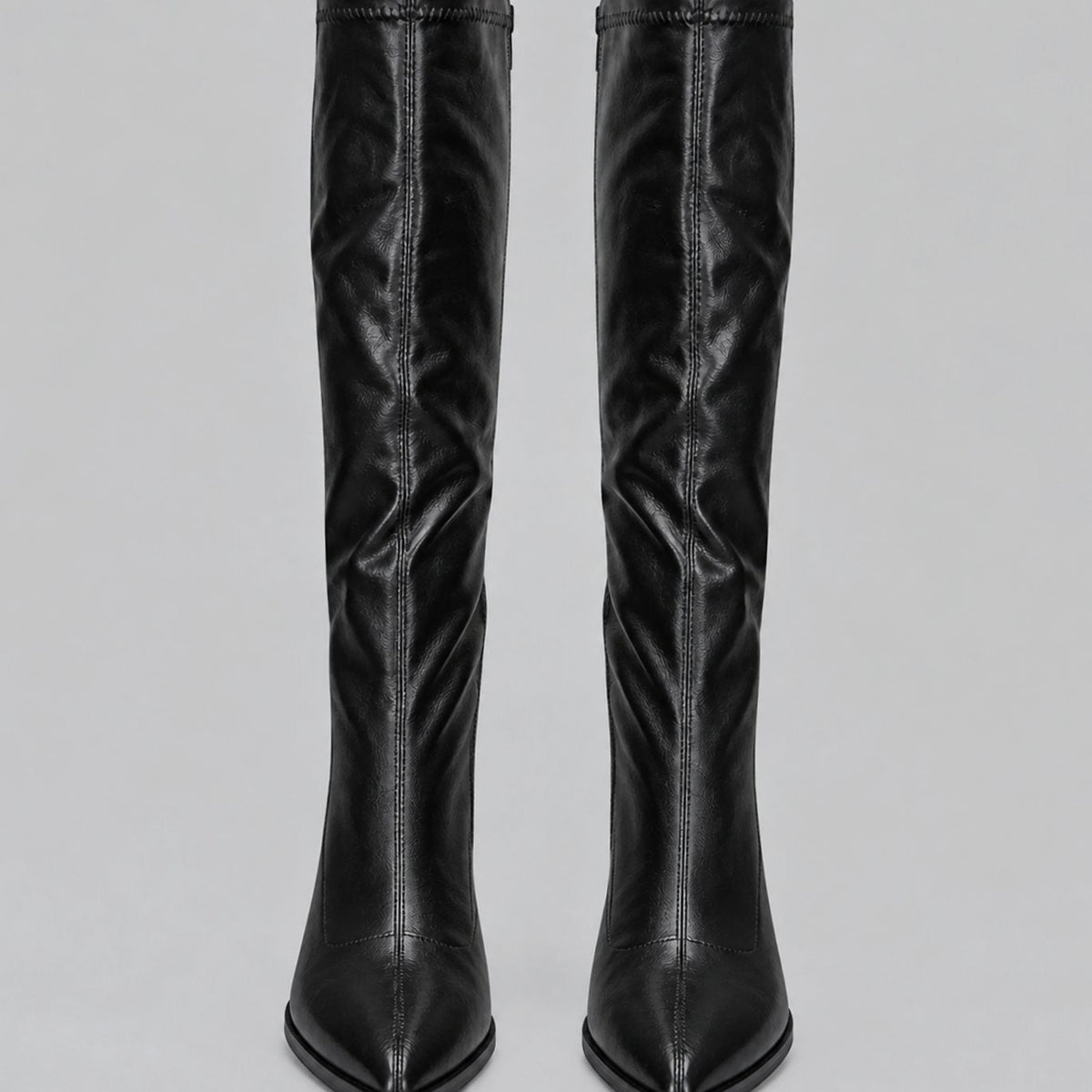 Women's Close-Fitting Faux Leather Tall Boots with Block Heel