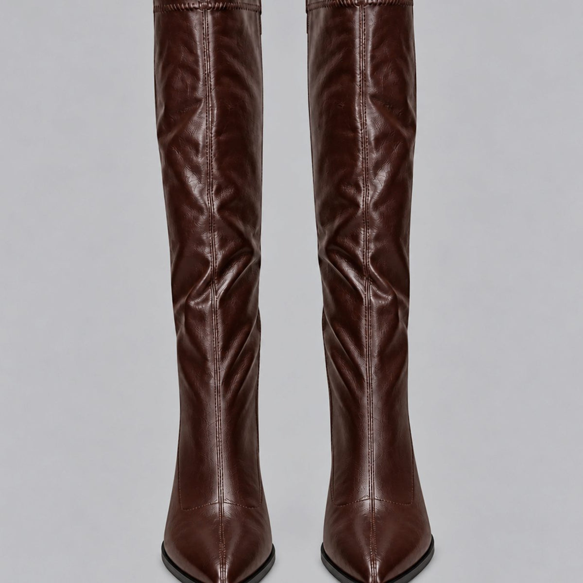 Women's Close-Fitting Faux Leather Tall Boots with Block Heel