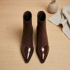 Women's Contrast-Texture Pointed-Toe Boots on a Block Heel