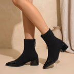Women's Contrast-Texture Pointed-Toe Boots on a Block Heel