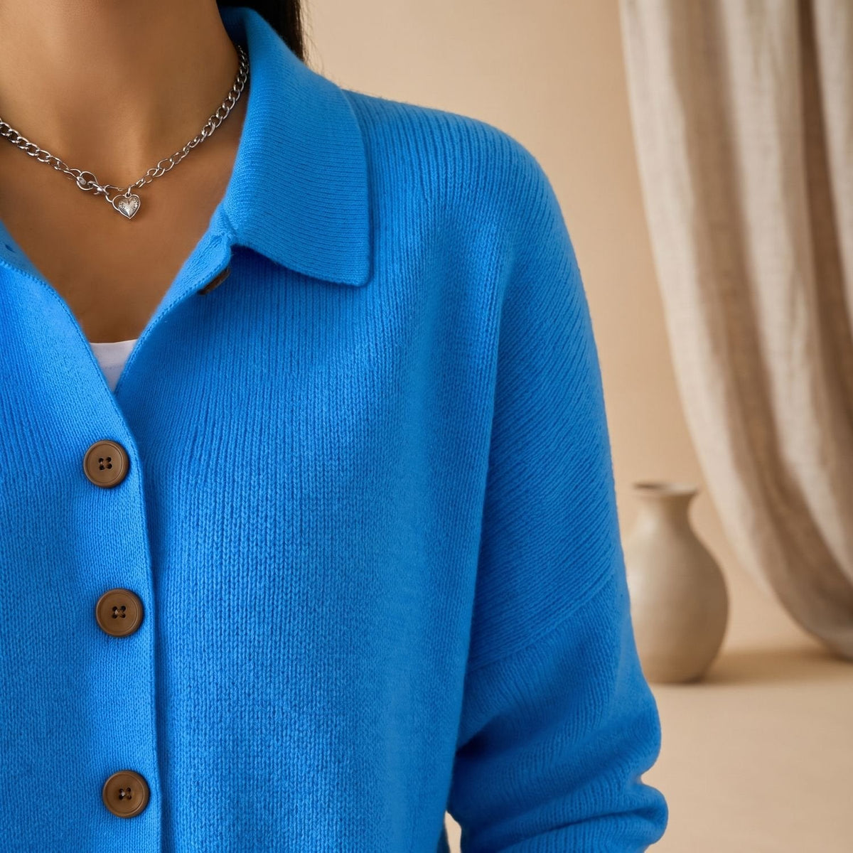 Women's Polo-Collar Light Rib Cardigan for Office to Evening