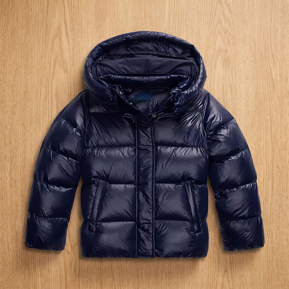 Women's Clean-Quilted Hooded Puffer Jacket in a Straight Cut - Navy Blue