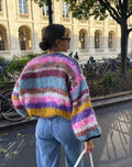 Women's High-Hip Striped Chunky Cardigan with Roomy Fit - Purple