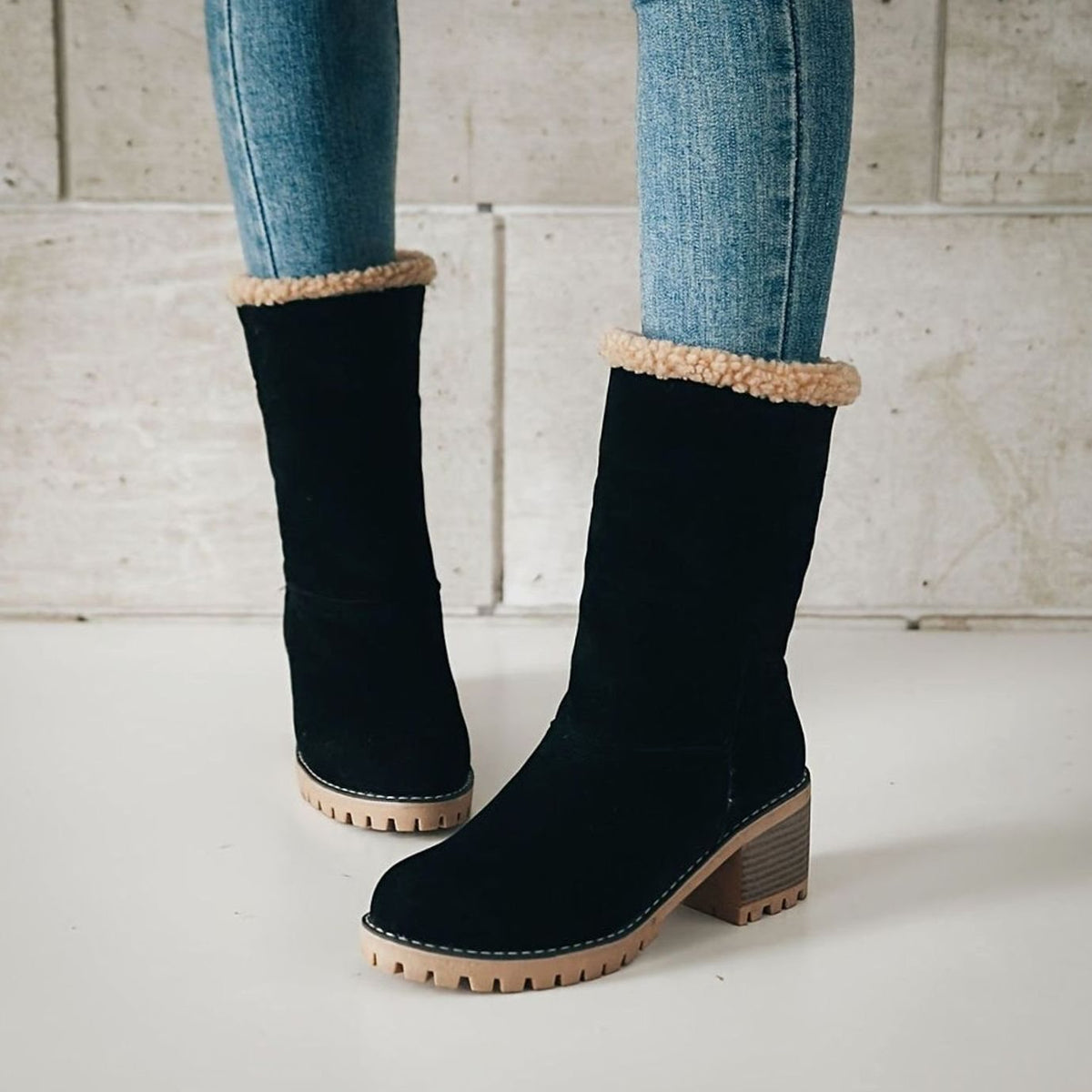 Women's Lug Sole Pull-On Boots with Fold-Over Sherpa Cuff
