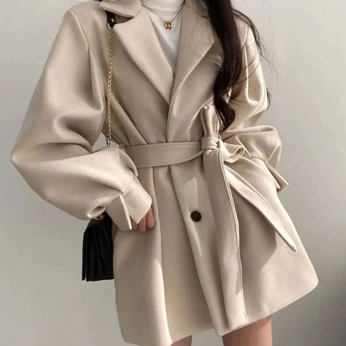 Women's Flared A-Line Swing Coat with Self-Tie Belt
