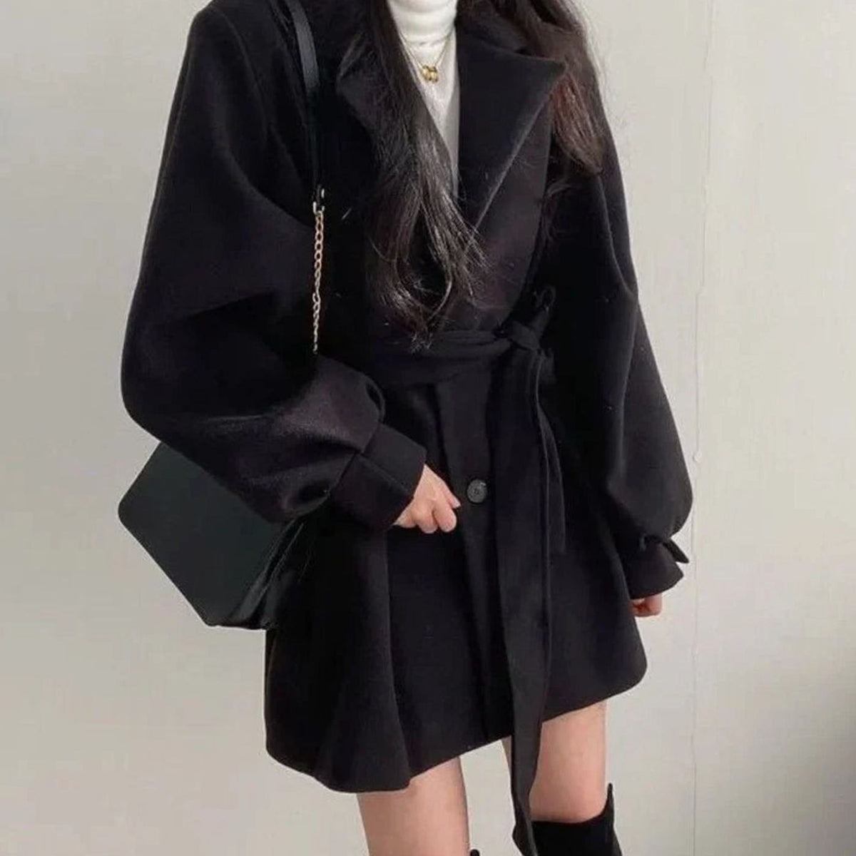 Women's Flared A-Line Swing Coat with Self-Tie Belt