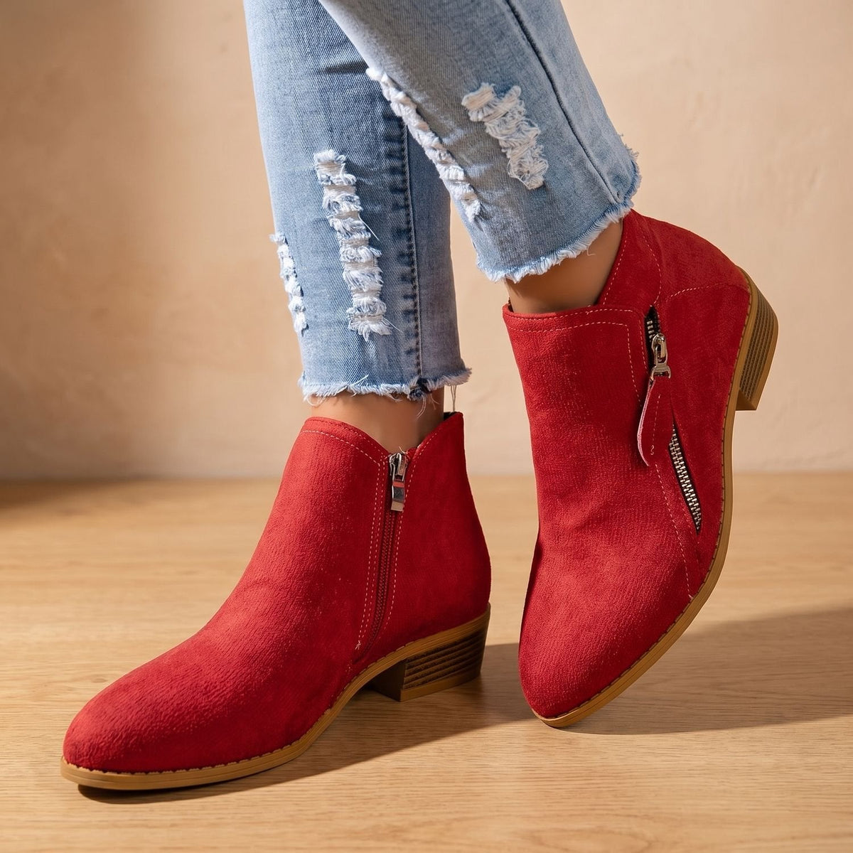 Women's Diagonal-Zip Faux Suede Ankle Boots with Roomy Toe Box