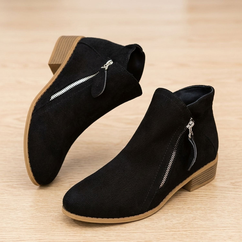 Women's Diagonal-Zip Faux Suede Ankle Boots with Roomy Toe Box