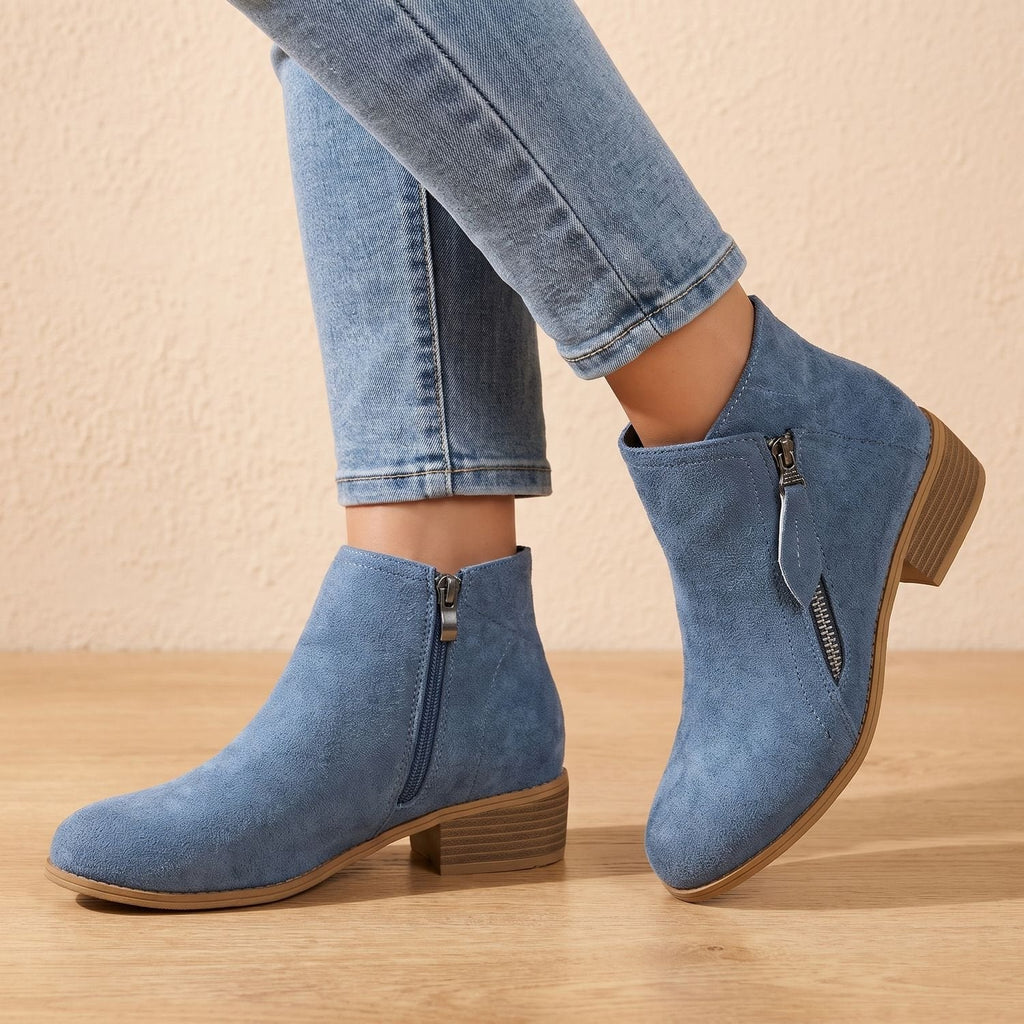 Women's Diagonal-Zip Faux Suede Ankle Boots with Roomy Toe Box