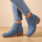 Women's Diagonal-Zip Faux Suede Ankle Boots with Roomy Toe Box