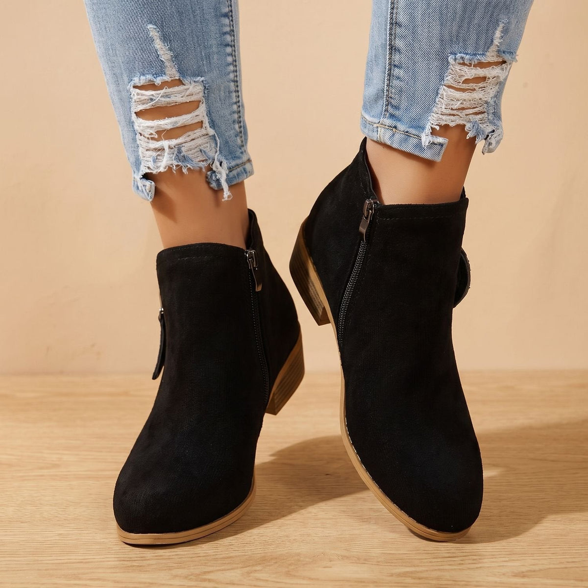 Women's Diagonal-Zip Faux Suede Ankle Boots with Roomy Toe Box