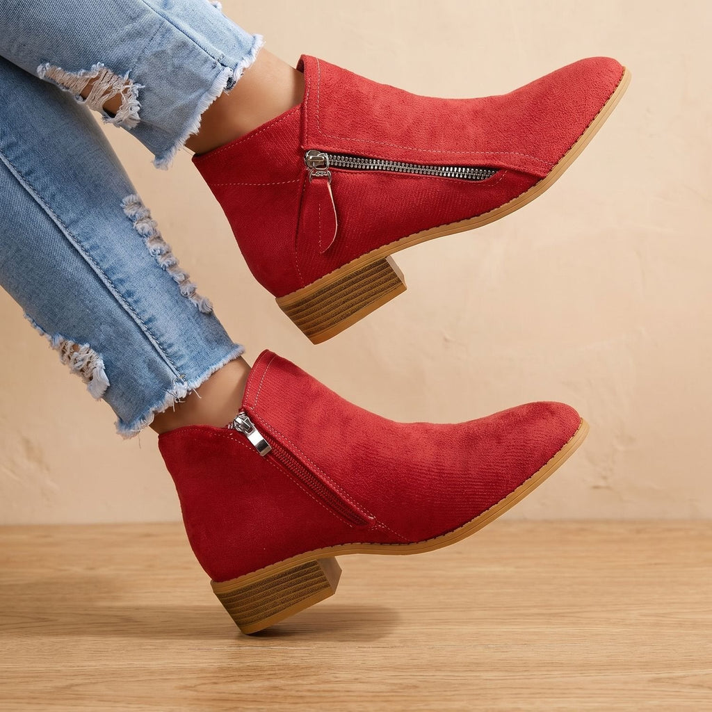 Women's Diagonal-Zip Faux Suede Ankle Boots with Roomy Toe Box
