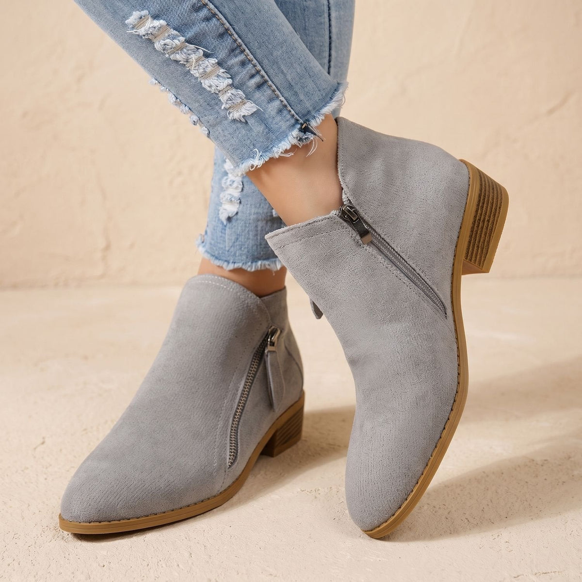 Women's Diagonal-Zip Faux Suede Ankle Boots with Roomy Toe Box