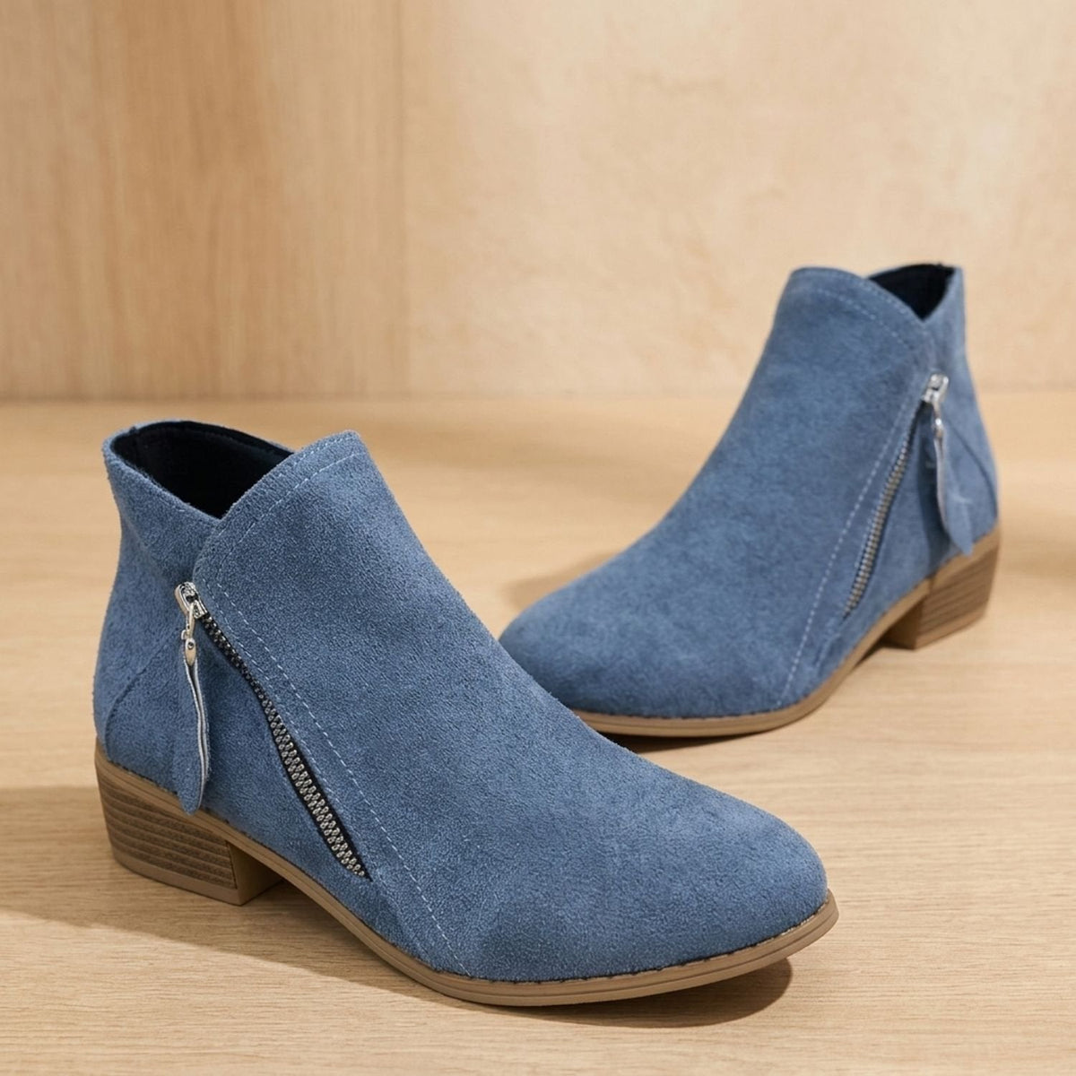 Women's Diagonal-Zip Faux Suede Ankle Boots with Roomy Toe Box