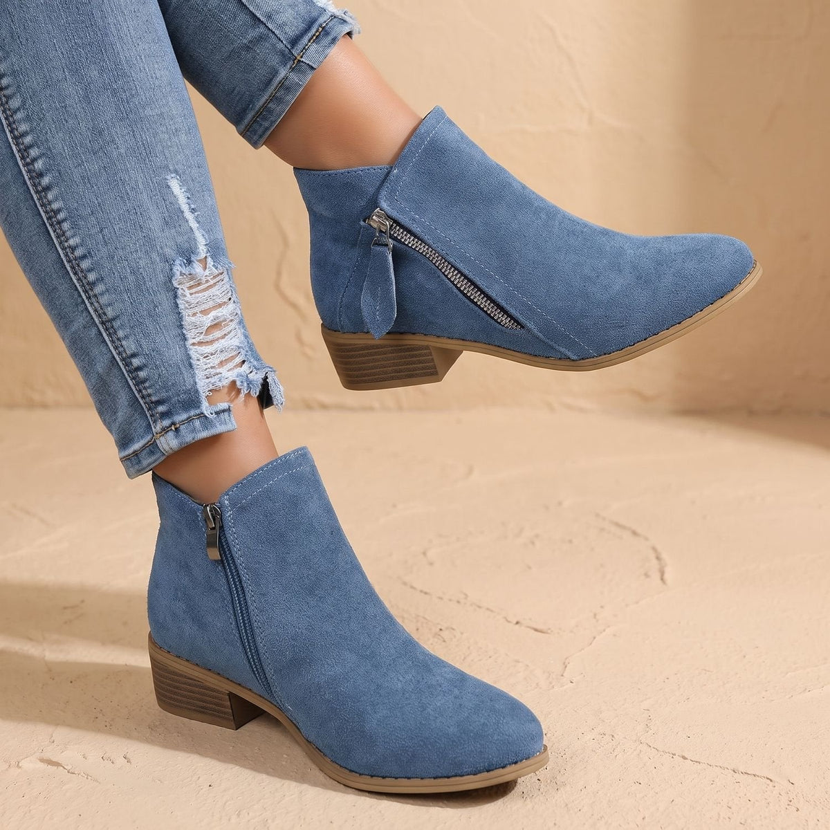 Women's Diagonal-Zip Faux Suede Ankle Boots with Roomy Toe Box