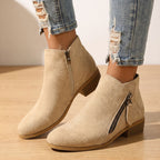 Women's Diagonal-Zip Faux Suede Ankle Boots with Roomy Toe Box