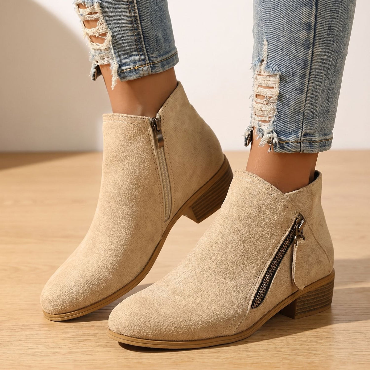 Women's Diagonal-Zip Faux Suede Ankle Boots with Roomy Toe Box