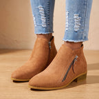 Women's Diagonal-Zip Faux Suede Ankle Boots with Roomy Toe Box