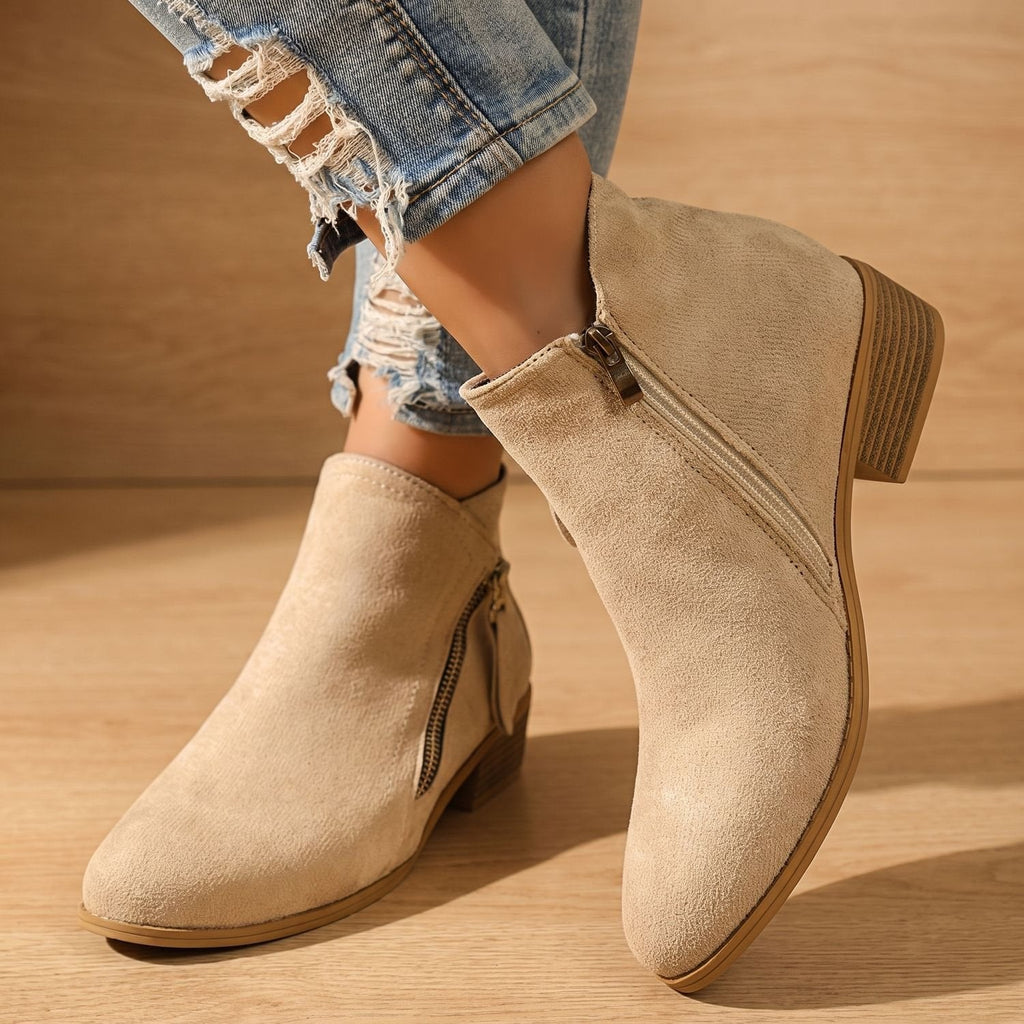 Women's Diagonal-Zip Faux Suede Ankle Boots with Roomy Toe Box