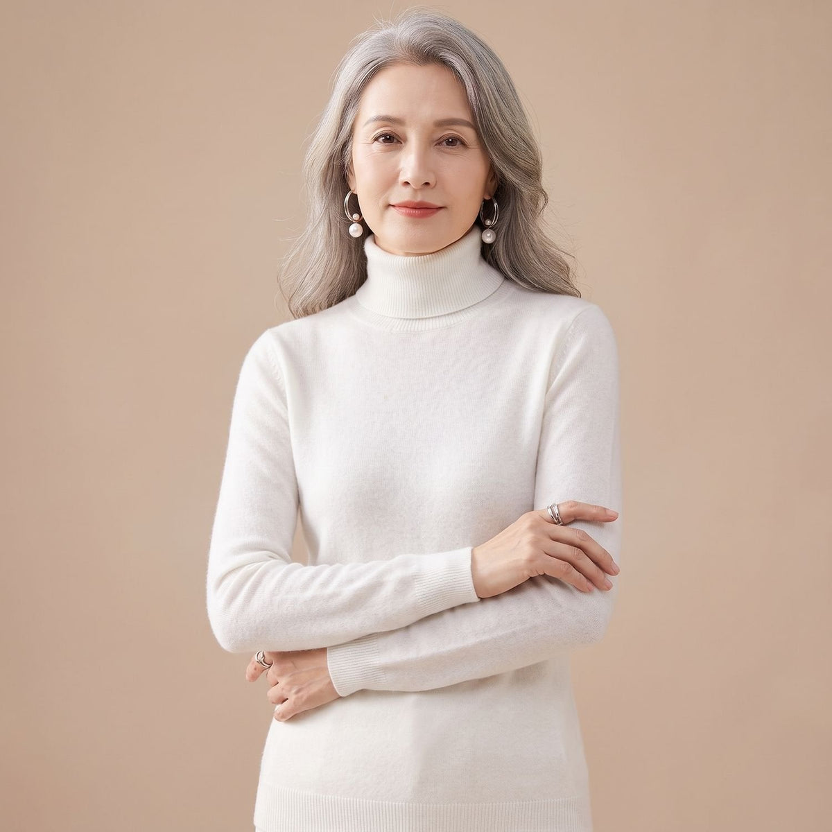Women's Close-Fit Roll Neck Knit Jumper for Layering - White