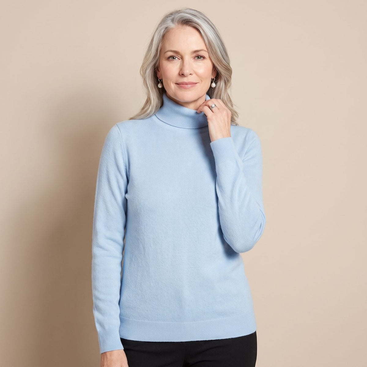 Women's Close-Fit Roll Neck Knit Jumper for Layering - Light Blue
