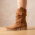 Women's Side-Zip Suede Ankle Boots with Softly Slouched Shaft - Brown