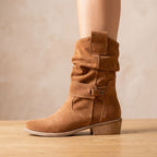 Women's Side-Zip Suede Ankle Boots with Softly Slouched Shaft - Brown