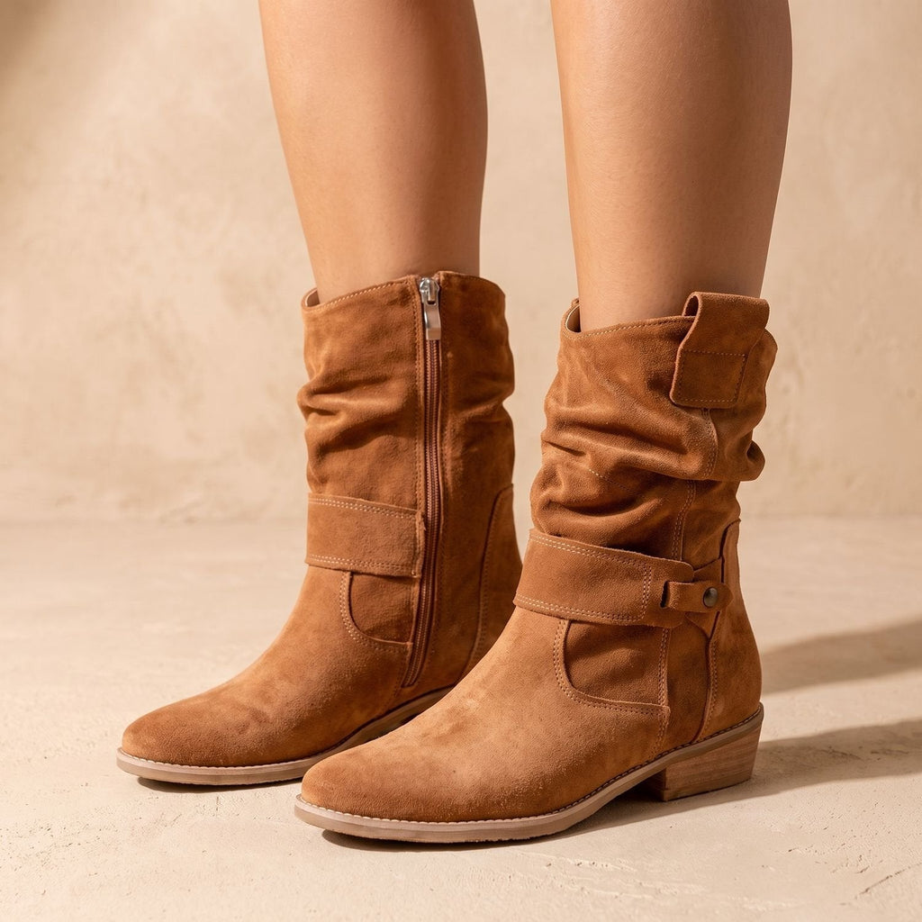 Women's Side-Zip Suede Ankle Boots with Softly Slouched Shaft