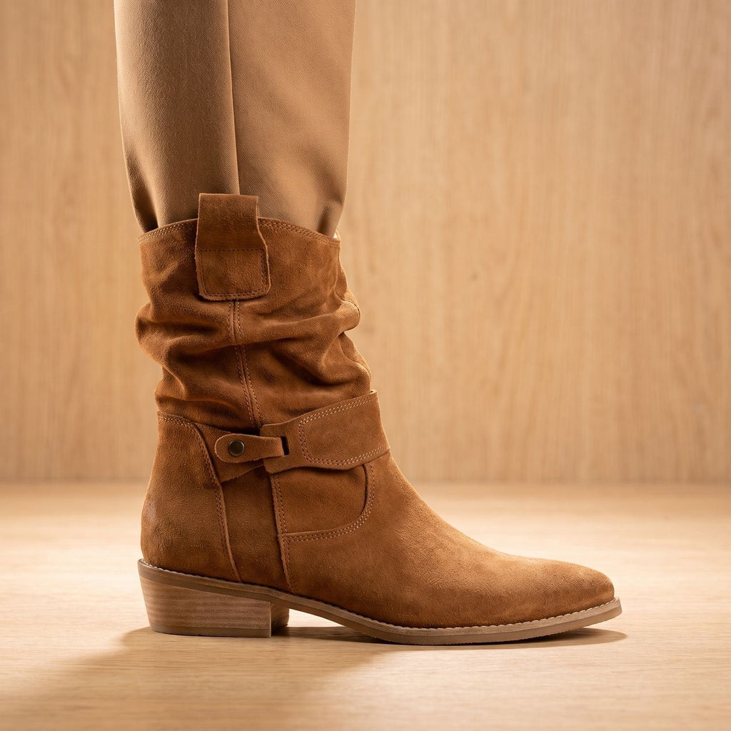 Women's Side-Zip Suede Ankle Boots with Softly Slouched Shaft