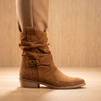 Women's Side-Zip Suede Ankle Boots with Softly Slouched Shaft
