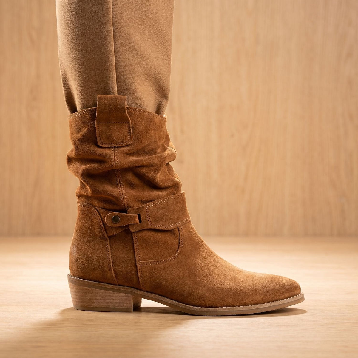 Women's Side-Zip Suede Ankle Boots with Softly Slouched Shaft